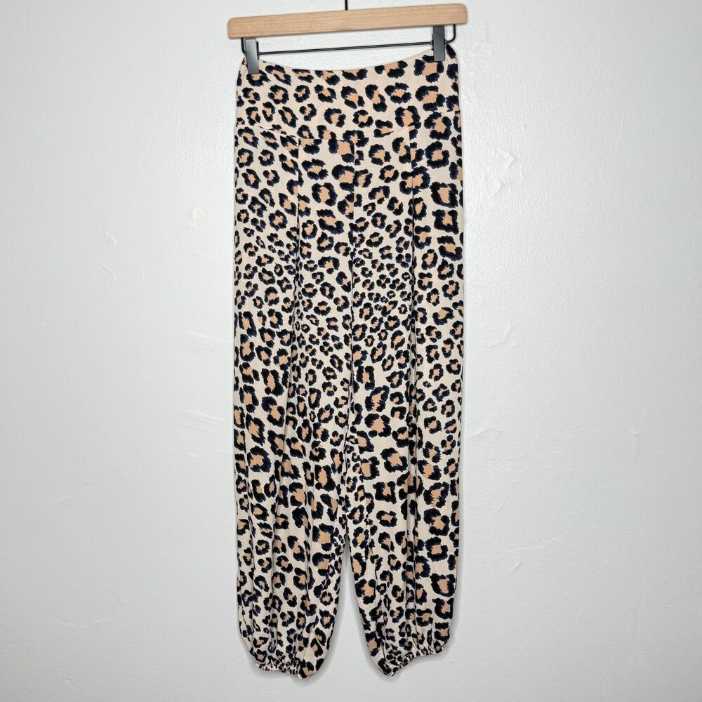 Victoria's Secret Womens Harem Pants XS Tan Cheetah Print Sheer Lounge Jogger